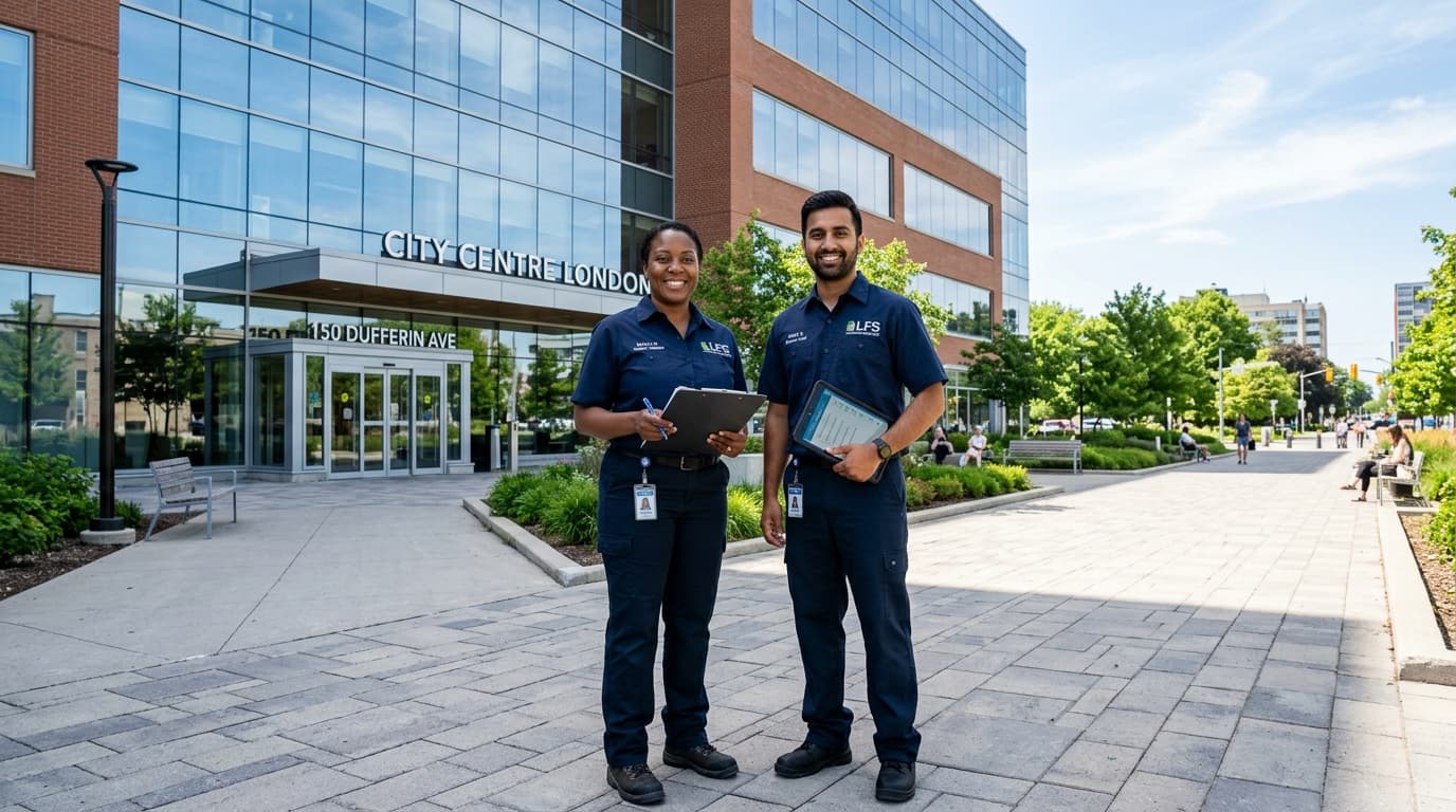 Commercial property care specialists in front of London, Ontario office building