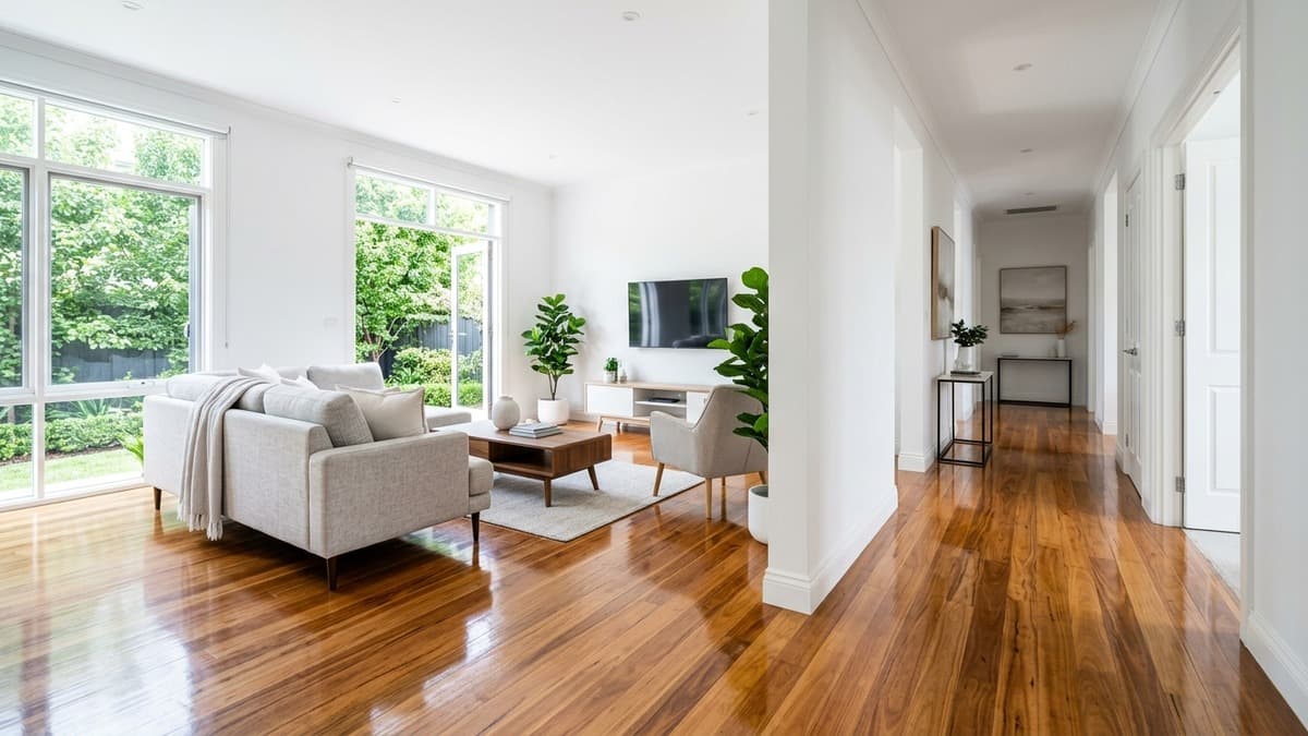 Clean lines and premium residential painting finish in sunlit living space